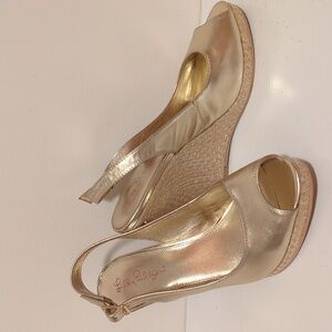 ⭐ Lilly Pulitzer ⭐ Kristen Gold Peep-Toe Slingback Sandals Heels NWOT